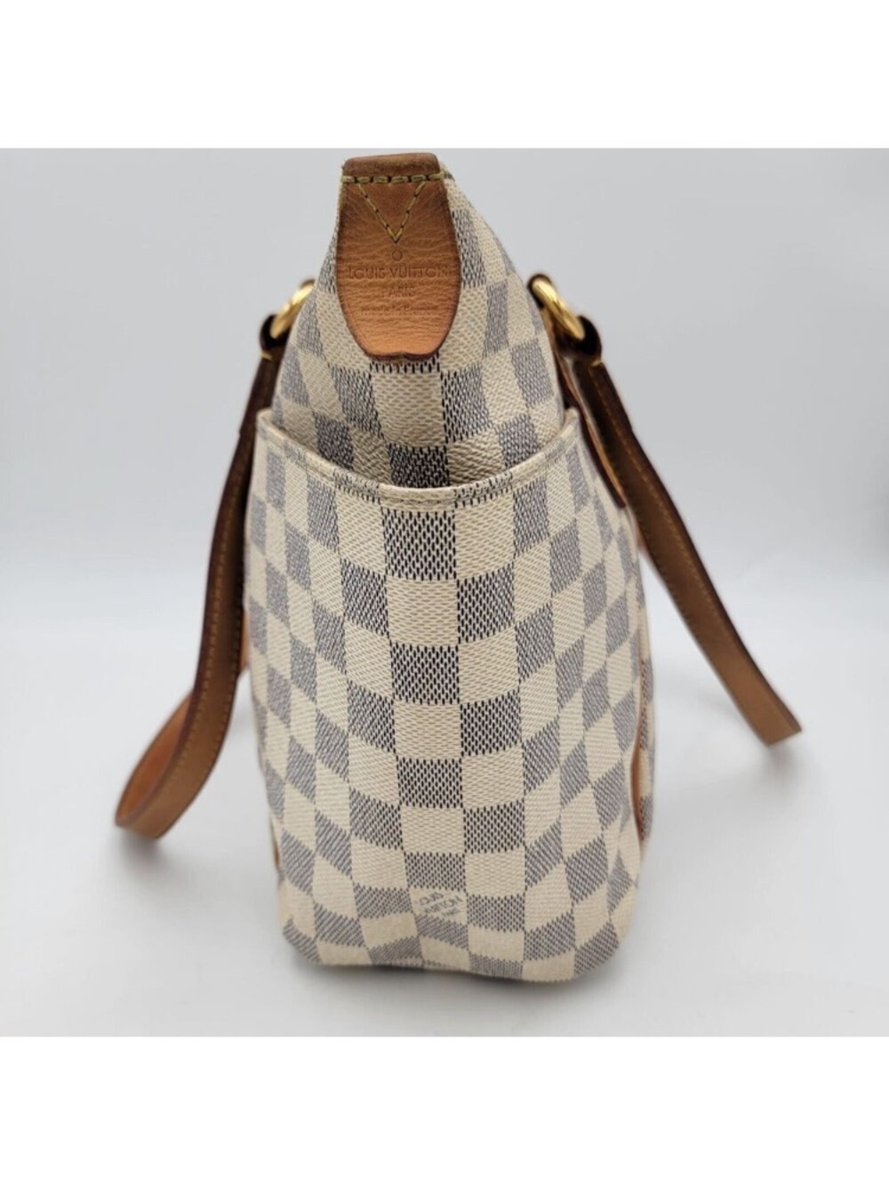 Louis Vuitton Damier Azur shoulder/tote with Tan Leather Trim. Authentic - Picture 7 of 17